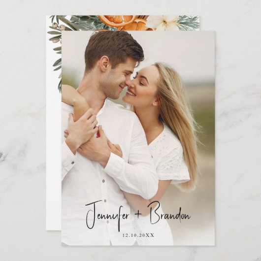 Boho Winter Greenery Foto Save the Date Einladung (Vorne/Hinten)