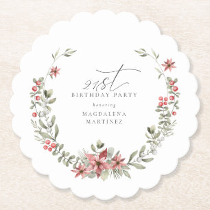 Boho Winter Greenery Red Floral 21. Geburtstag Untersetzer
