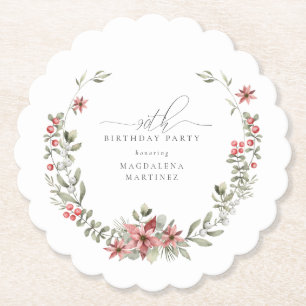 Boho Winter Greenery Red Floral 90. Geburtstag Untersetzer