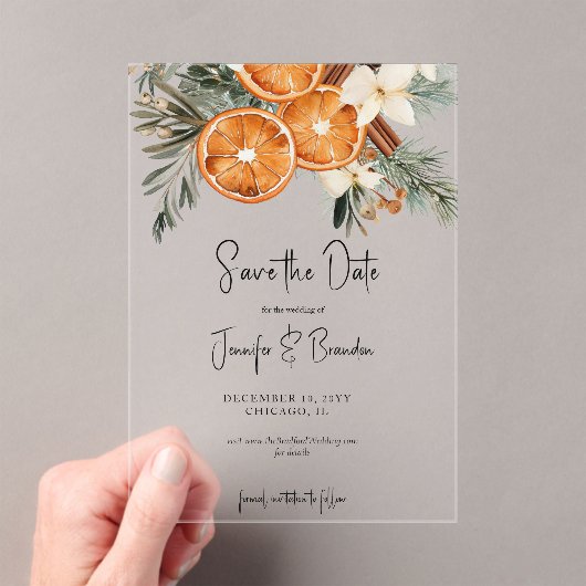Boho Winter Greenery trockene Orangen Save the Dat Acryleinladungen (Insitu (Handheld))