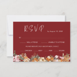Boho Winter Holiday Burgundy Wedding QR Code RSVP Karte