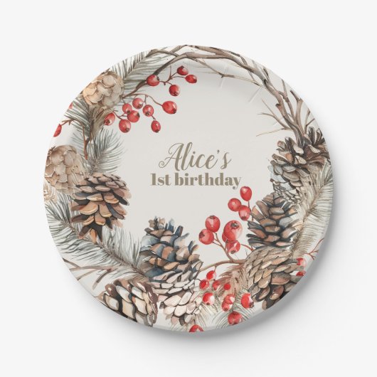 Boho Winter Onederland Birthday Pappteller (Vorderseite)