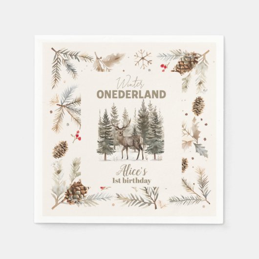 Boho Winter Onederland Birthday Serviette (Vorderseite)
