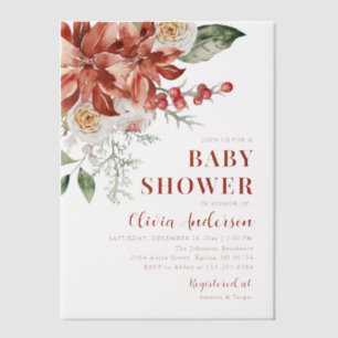 Boho Winter Red Floral Weihnachtsdusche Pergament Einladungen