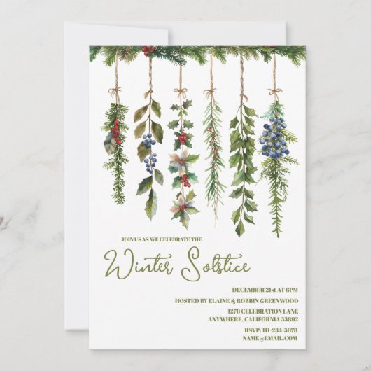 Boho Winter Solstice Herb Grüne Weihnachten Garlan Einladung (Vorderseite)