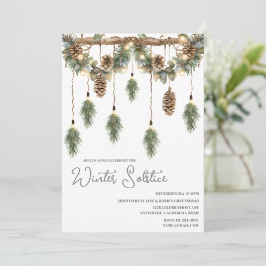 Boho Winter Solstice Pine Garland Einladung (Stehend Vorderseite)