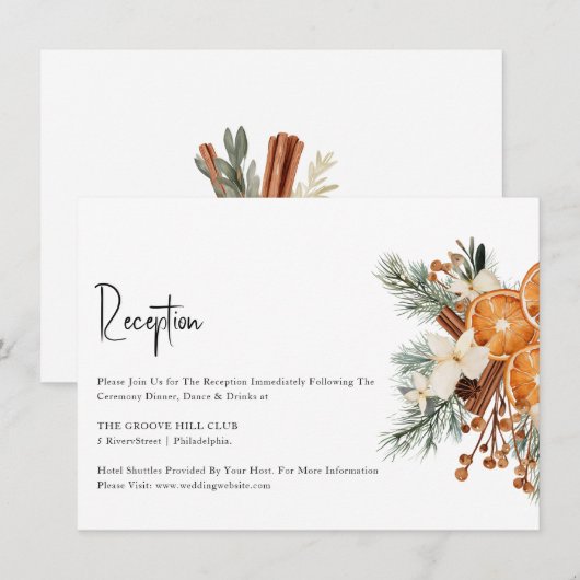 Boho Winter Wedding Empfang Card Begleitkarte (Vorne/Hinten)
