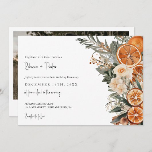 Boho Winter Wedding Qr Code UAWG horizontal Einladung (Vorne/Hinten)