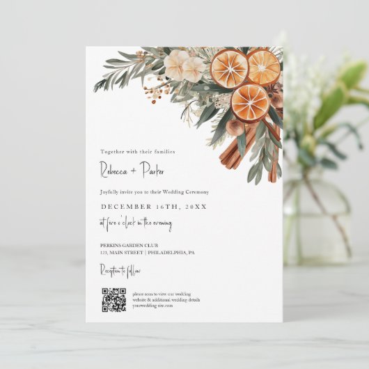 Boho Winter Wedding Qr UAWG in einem Einladung (Stehend Vorderseite)