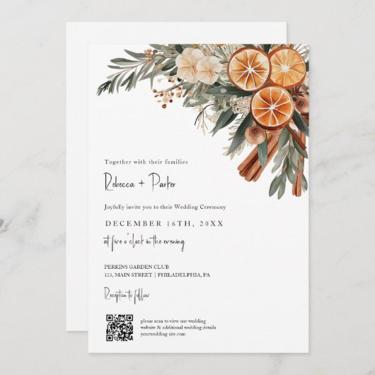 Boho Winter Wedding Qr UAWG in einem Einladung (Vorne/Hinten)