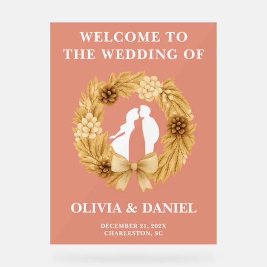 Boho Winter Wedding Willkommen Mattiert Acrylschild (Vorderseite)