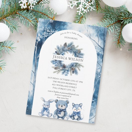 Boho Winter Woodland Forest Animals Kinderdusche Einladung