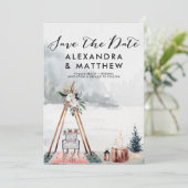 Boho Winter Woodland Holiday Foto Save the Date (Stehend Vorderseite)