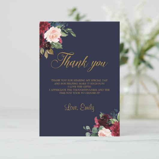 Boho Wintermarinebrücke Bordeaux-Brautparty Dankeskarte (Stehend Vorderseite)