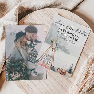 Boho Winterwald-Feiertagsfoto - Termin speichern  Save The Date