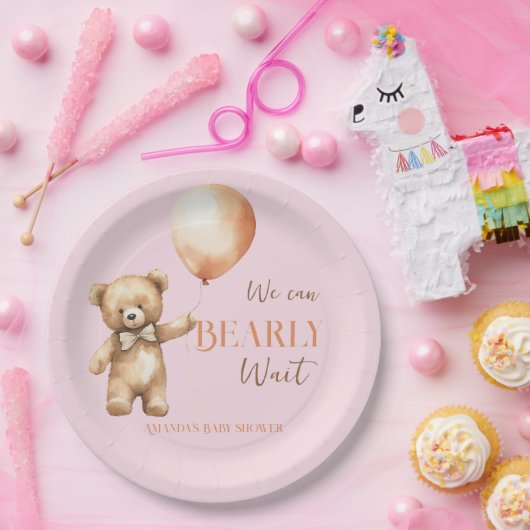 Boho wir können Pink Bear Girl Babydusche warten Pappteller (Party)