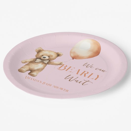Boho wir können Pink Bear Girl Babydusche warten Pappteller (Schrägansicht)