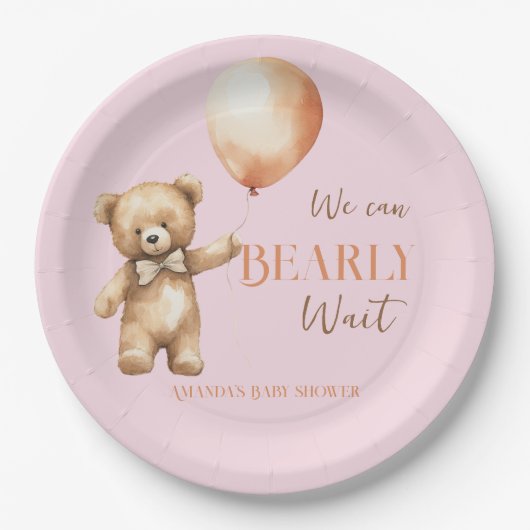 Boho wir können Pink Bear Girl Babydusche warten Pappteller (Vorderseite)