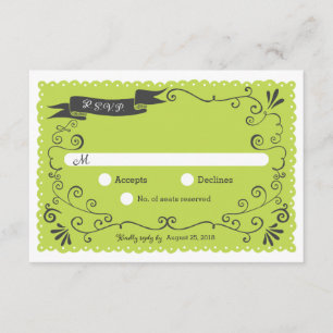 Boho Wirbel, Curls, Banner & Lovebirds Hochzeit RSVP Karte