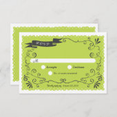 Boho Wirbel, Curls, Banner & Lovebirds Hochzeit RSVP Karte (Vorne/Hinten)