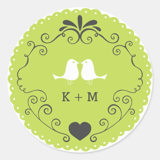 Boho Wirbel, Curls, Banner & Lovebirds Hochzeit Runder Aufkleber (Vorderseite)