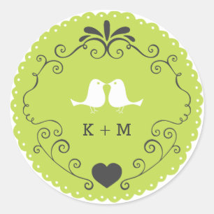Boho Wirbel, Curls, Banner & Lovebirds Hochzeit Runder Aufkleber