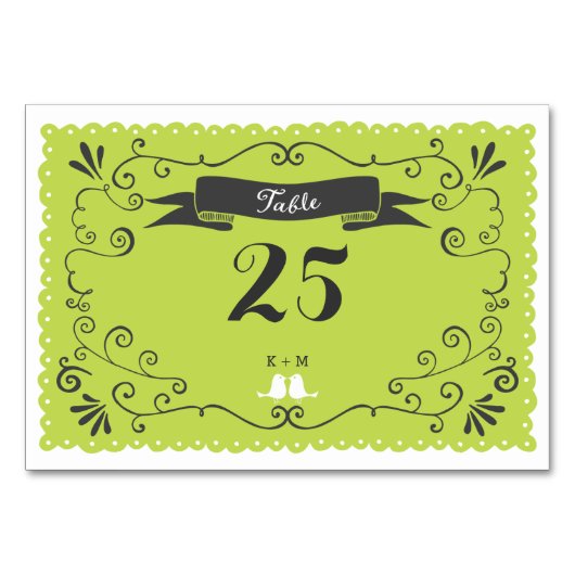 Boho Wirbel, Curls, Banner & Lovebirds Hochzeit Tischnummer (Rückseite)