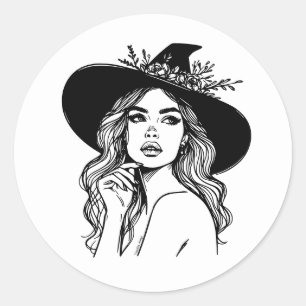 Boho Witch Line Art Spooky Season Halloween Runder Aufkleber