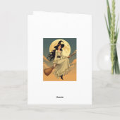 Boho Witchy Woman Astride A Besom Vector Art Feiertagskarte (Rückseite)