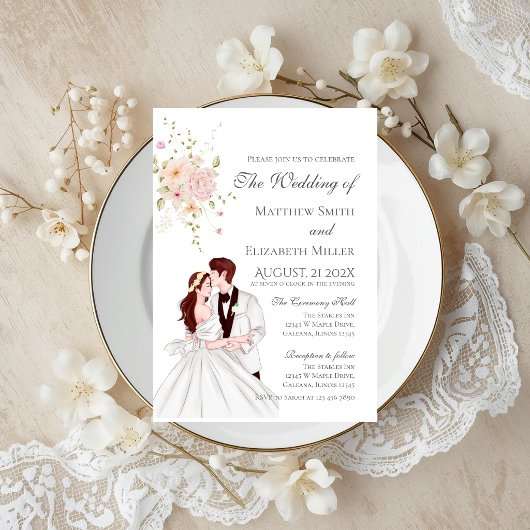 Boho with bride and groom wedding Invitation Einladung