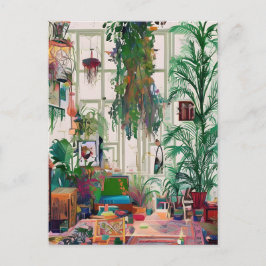 Boho Wohnzimmer voll von Pflanze Postkarte