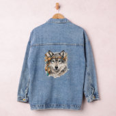 Boho-Wolf-Porträt bestickte Zip-Hoodie Jeansjacke (Hangar)