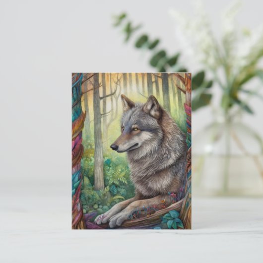 Boho Wolf Postcard Postkarte (Stehend Vorderseite)