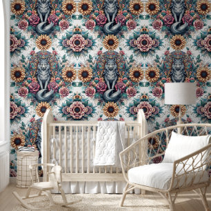 Boho Wolf & Sonnenblumen Harmonie Tapete