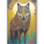 Boho Wolf Surreal Wildlife Art Aufkleber (Vorderseite)