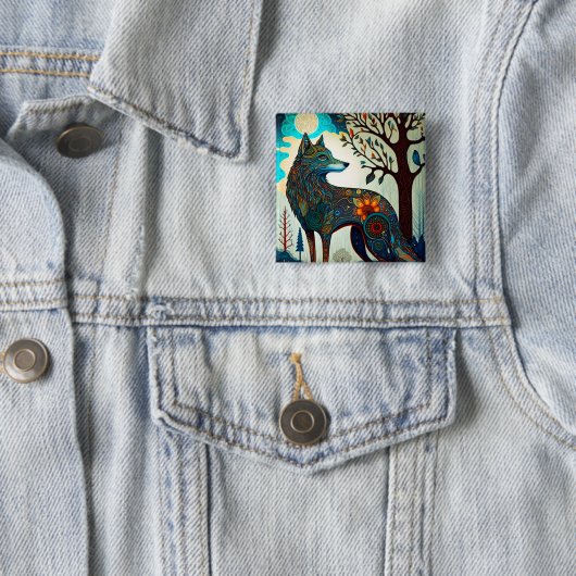 Boho Wolf Surreal Wildlife Art Button (Beispiel)