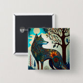 Boho Wolf Surreal Wildlife Art Button (Vorne & Hinten)
