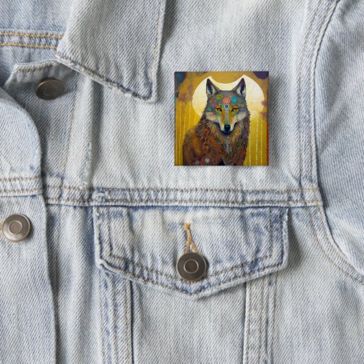 Boho Wolf Surreal Wildlife Art Button (Beispiel)