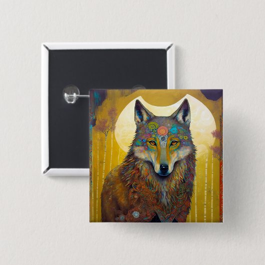 Boho Wolf Surreal Wildlife Art Button (Vorne & Hinten)