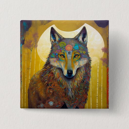 Boho Wolf Surreal Wildlife Art Button (Vorderseite)