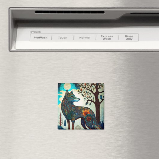 Boho Wolf Surreal Wildlife Art Button Magnet (In Situ (Geschirrspüler))