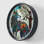 Boho Wolf Surreal Wildlife Art Clock Uhr (Winkel)