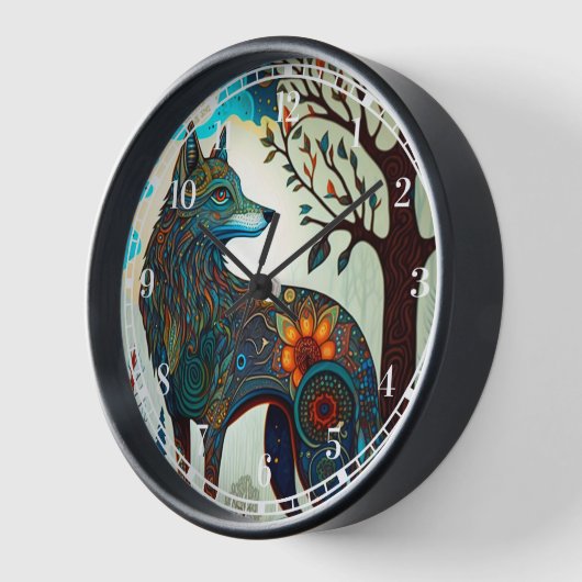 Boho Wolf Surreal Wildlife Art Clock Uhr (Winkel)
