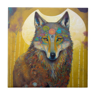 Boho Wolf Surreal Wildlife Art Fliese
