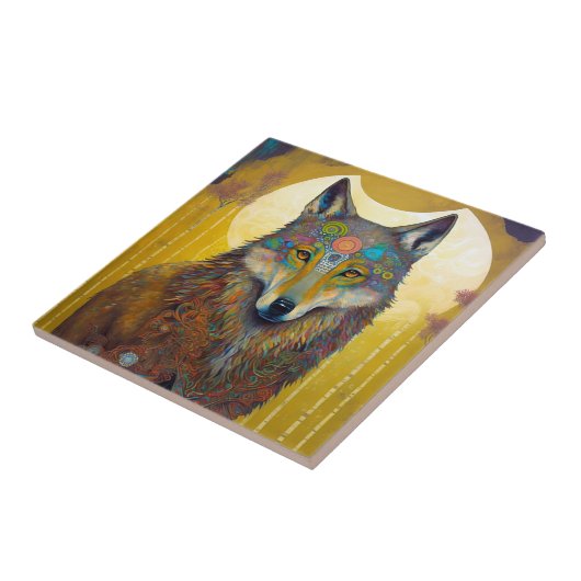 Boho Wolf Surreal Wildlife Art Fliese (Seite)