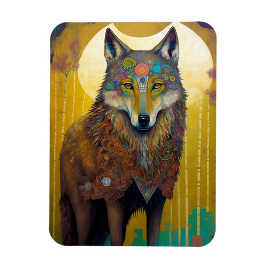 Boho Wolf Surreal Wildlife Art Magnet (Vertikal)