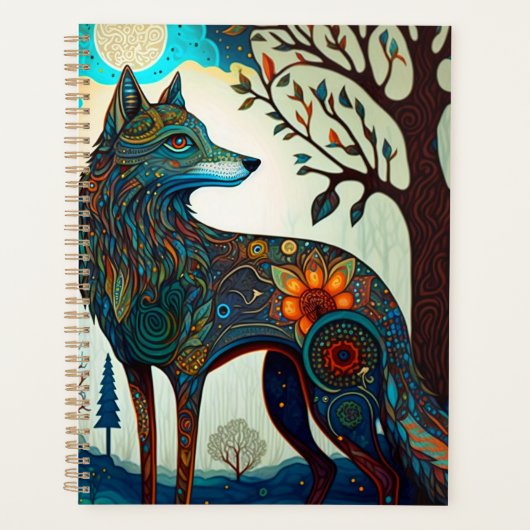 Boho Wolf Surreal Wildlife Art Planner Planer (Vorderseite)