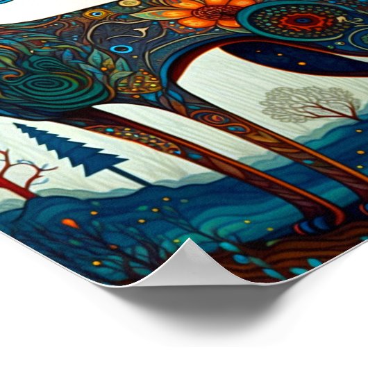 Boho Wolf Surreal Wildlife Art Poster (Ecke)