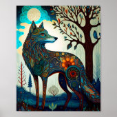 Boho Wolf Surreal Wildlife Art Poster (Vorne)