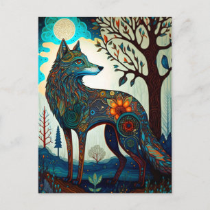 Boho Wolf Surreal Wildlife Art Postkarte